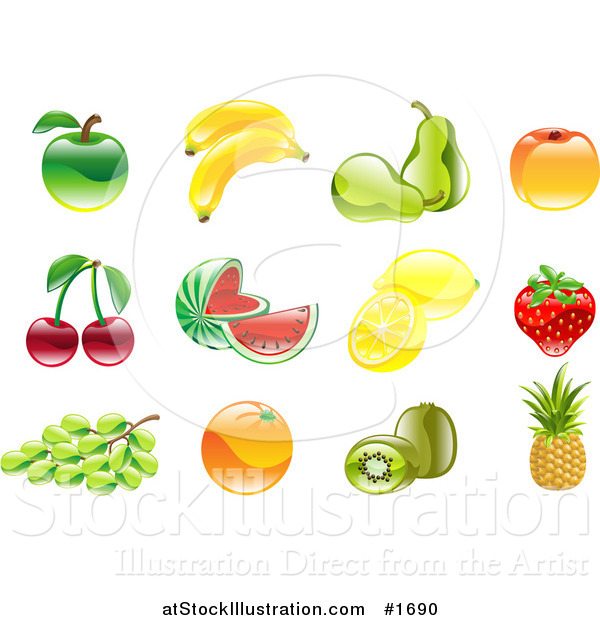 Vector Illustration of Shiny Organic Fruit Icons