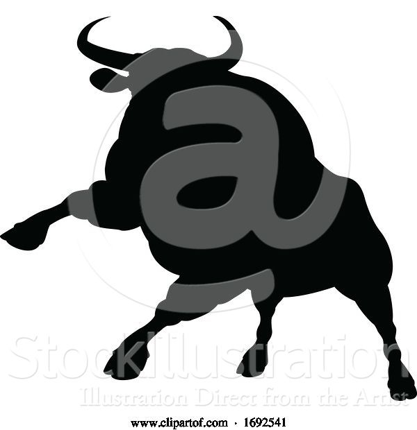 Vector Illustration of Silhouette Charging Bull
