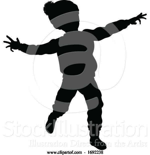 Vector Illustration of Silhouette Child Kid in Christmas Winter Clothing