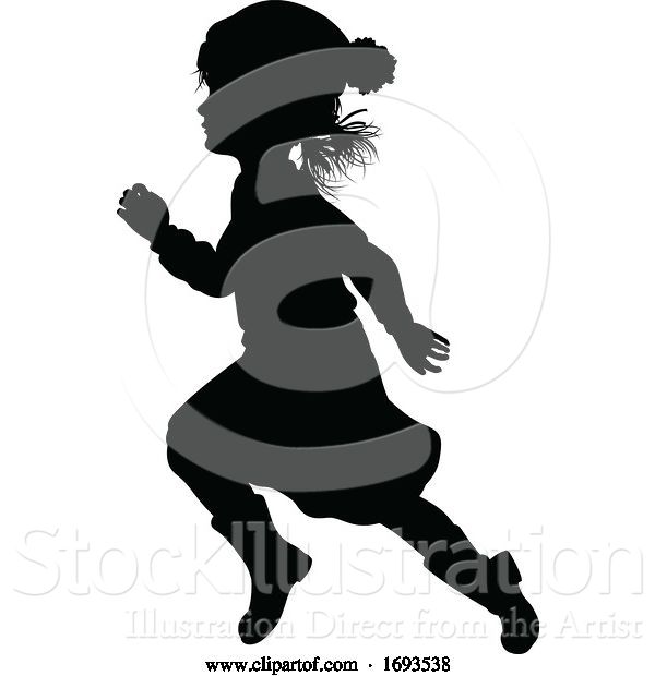 Vector Illustration of Silhouette Child Kid in Christmas Winter Clothing