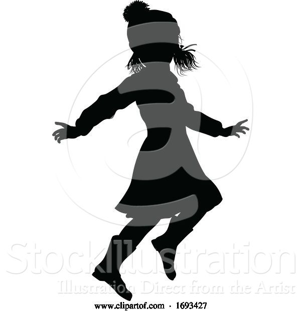 Vector Illustration of Silhouette Child Kid in Christmas Winter Clothing