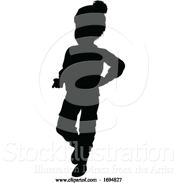Vector Illustration of Silhouette Child Kid in Christmas Winter Clothing
