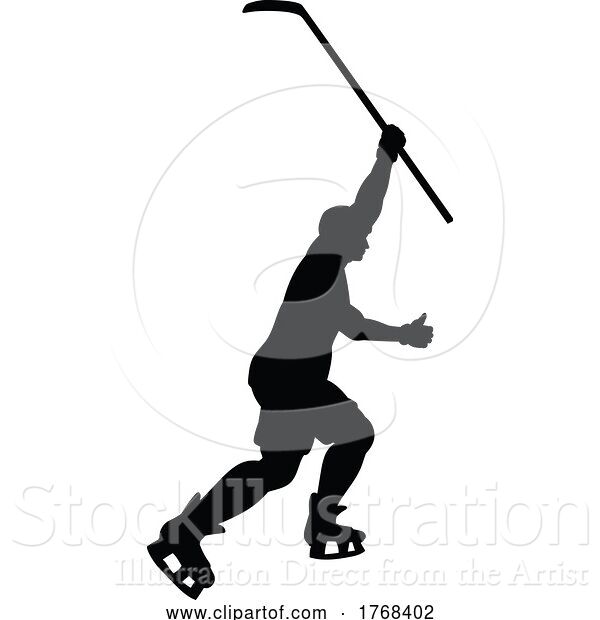 Vector Illustration of Silhouette Ice Hockey Player
