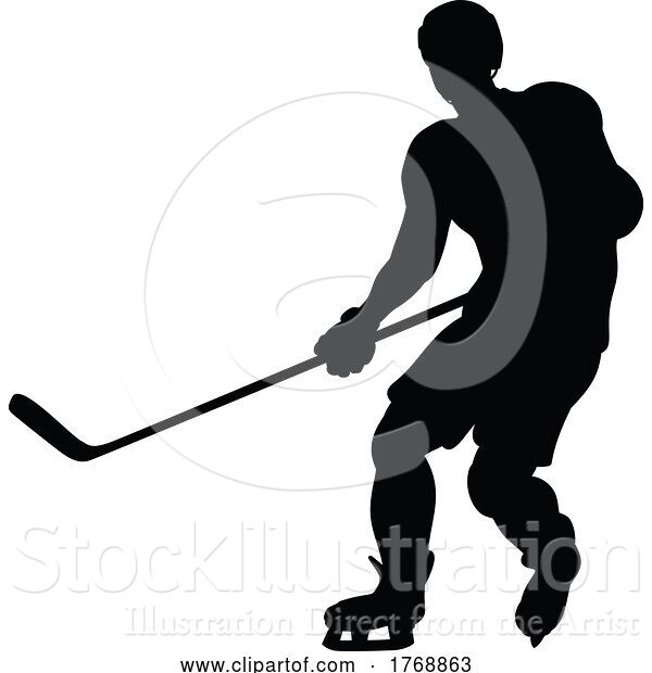 Vector Illustration of Silhouette Ice Hockey Player
