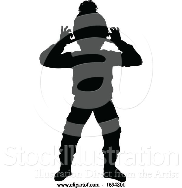 Vector Illustration of Silhouette Kid Child in Winter Christmas Clothing