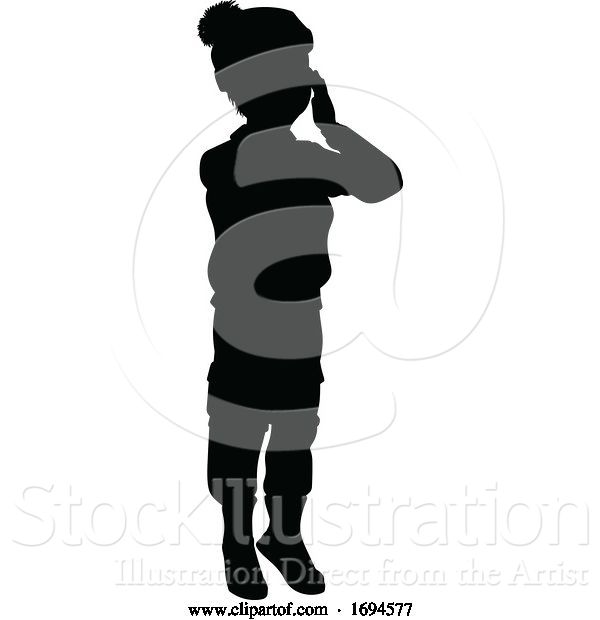 Vector Illustration of Silhouette Kid Child in Winter Christmas Clothing