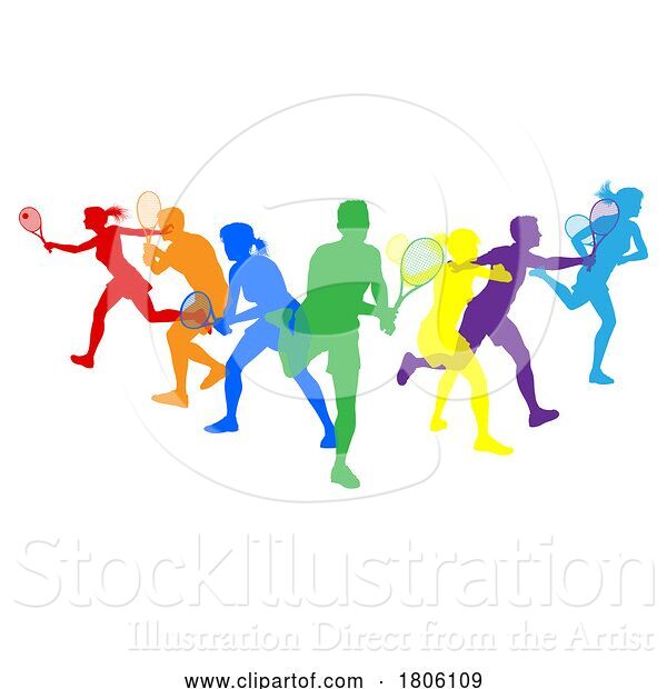 Vector Illustration of Silhouette Tennis Players Silhouettes Concept