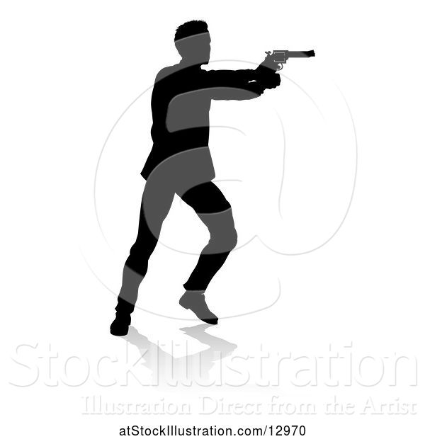 Vector Illustration of Silhouetted Actor or Shooter, with a Reflection or Shadow, on a White Background