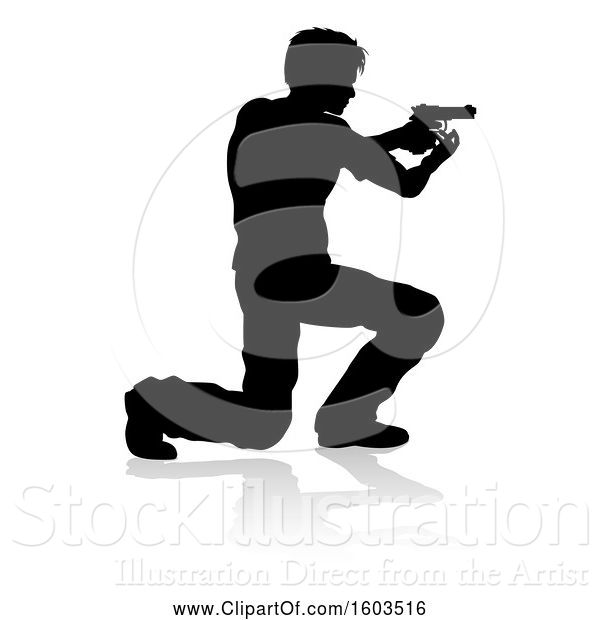 Vector Illustration of Silhouetted Actor or Shooter, with a Reflection or Shadow, on a White Background