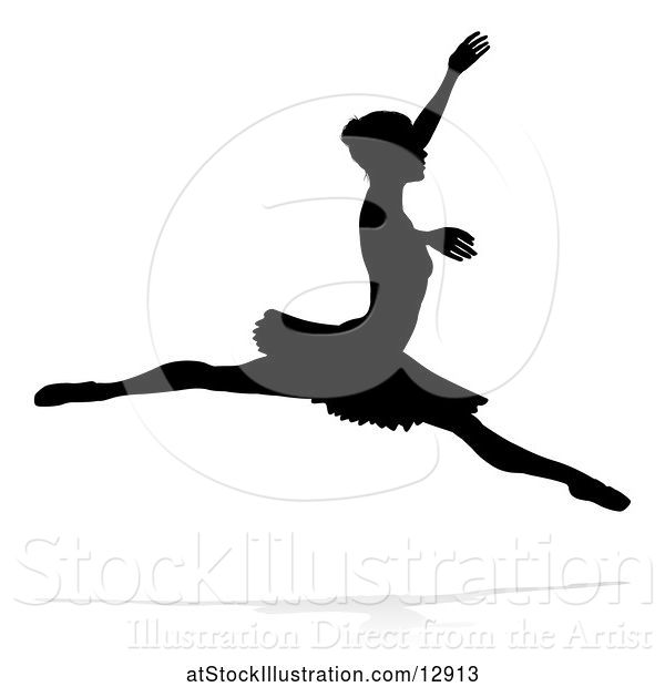 Vector Illustration of Silhouetted Ballerina Dancing, with a Reflection or Shadow, on a White Background