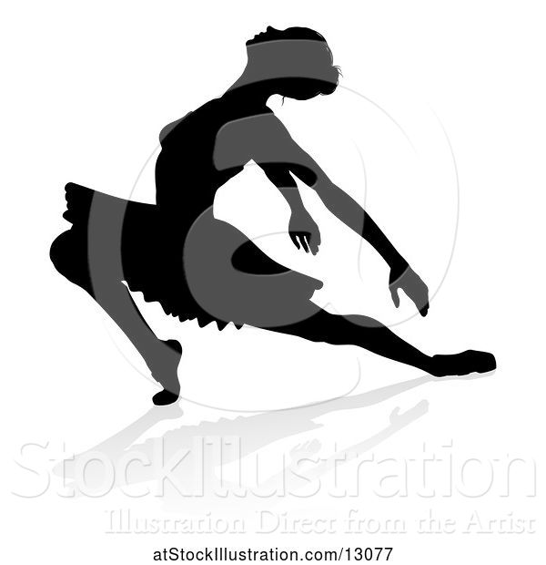 Vector Illustration of Silhouetted Ballerina Dancing, with a Reflection or Shadow, on a White Background
