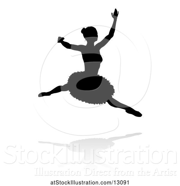 Vector Illustration of Silhouetted Ballerina Dancing, with a Reflection or Shadow, on a White Background