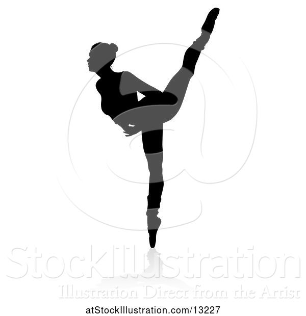 Vector Illustration of Silhouetted Ballerina Dancing with a Reflection or Shadow, on a White Background