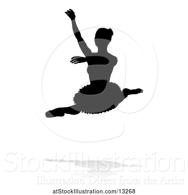 Vector Illustration of Silhouetted Ballerina Dancing with a Reflection or Shadow, on a White Background