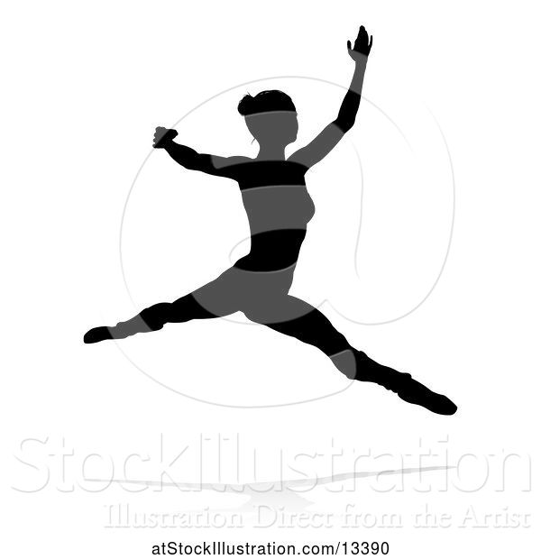 Vector Illustration of Silhouetted Ballerina Dancing with a Reflection or Shadow, on a White Background
