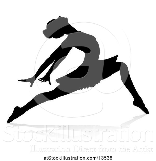 Vector Illustration of Silhouetted Ballerina Dancing with a Reflection or Shadow, on a White Background