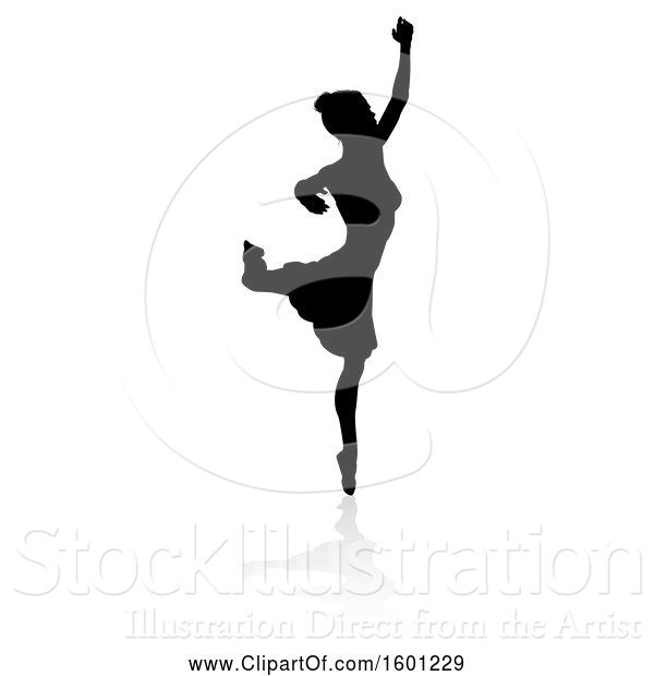 Vector Illustration of Silhouetted Ballerina Dancing, with a Reflection or Shadow, on a White Background