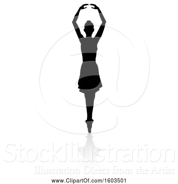 Vector Illustration of Silhouetted Ballerina Dancing, with a Reflection or Shadow, on a White Background