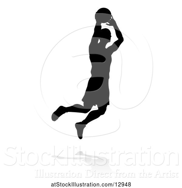 Vector Illustration of Silhouetted Basketball Player, with a Reflection or Shadow, on a White Background