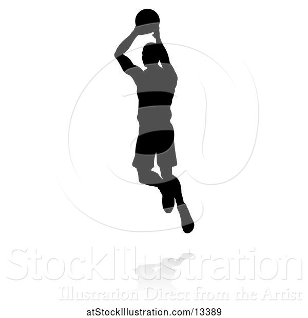 Vector Illustration of Silhouetted Basketball Player with a Reflection or Shadow, on a White Background