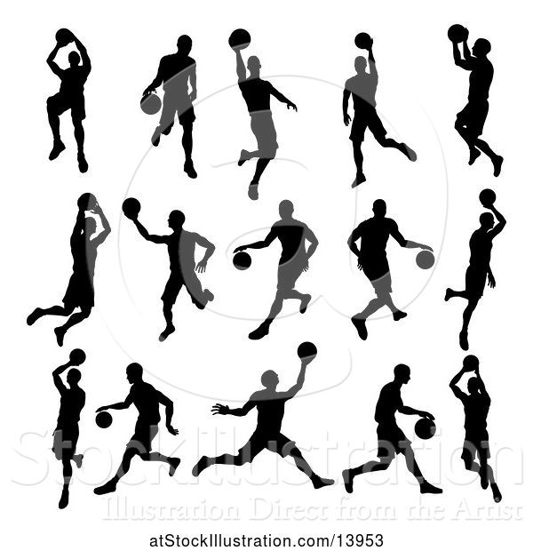 Vector Illustration of Silhouetted Basketball Players