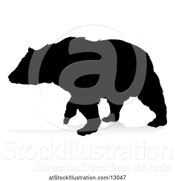 Vector Illustration of Silhouetted Bear, with a Reflection or Shadow, on a White Background