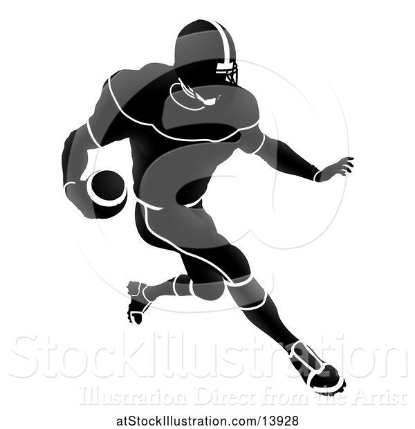 Vector Illustration of Silhouetted Black and White Football Player Charging