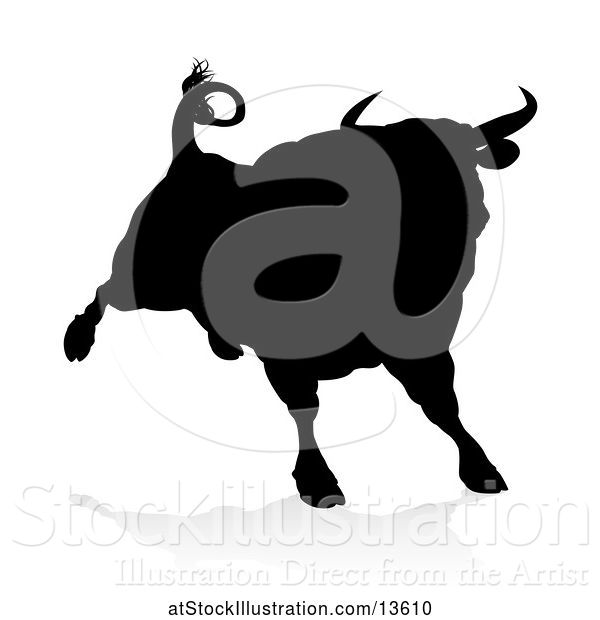 Vector Illustration of Silhouetted Black Bull, with a Shadow on a White Background