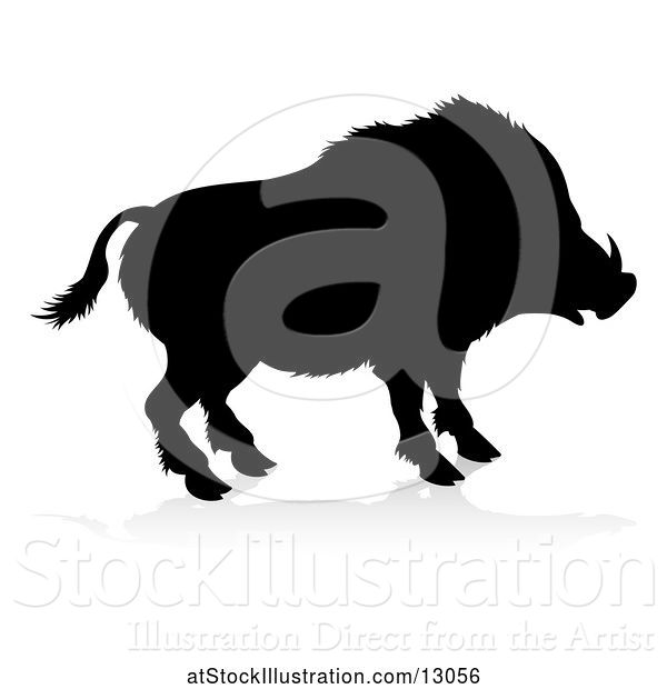 Vector Illustration of Silhouetted Boar, with a Reflection or Shadow, on a White Background