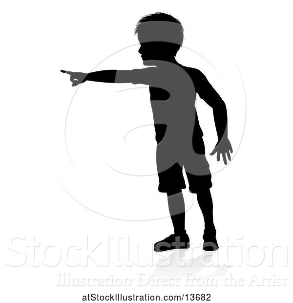 Vector Illustration of Silhouetted Boy Pointing with a Reflection or Shadow, on a White Background