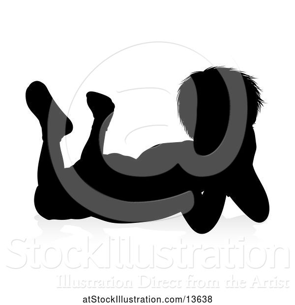 Vector Illustration of Silhouetted Boy Resting, with a Reflection or Shadow, on a White Background