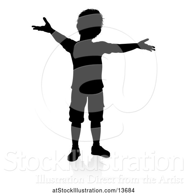 Vector Illustration of Silhouetted Boy Welcoming with a Reflection or Shadow, on a White Background