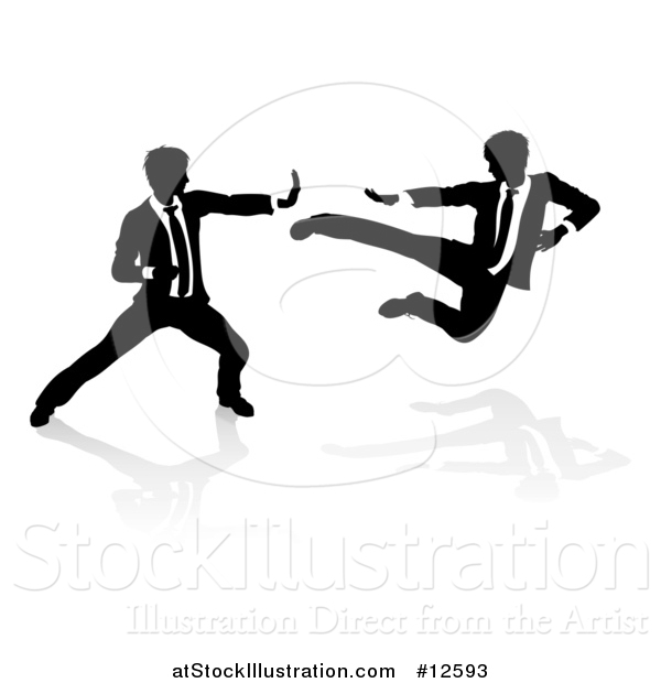 Vector Illustration of Silhouetted Business Men Kung Fu Fighting