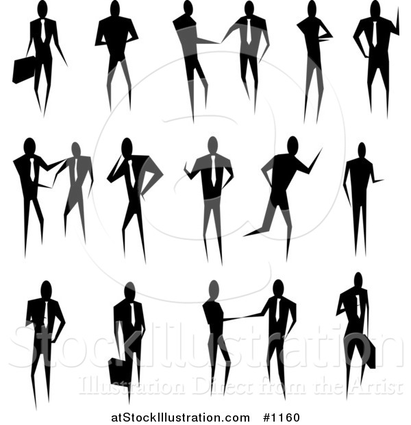 Vector Illustration of Silhouetted Business People Standing in Poses