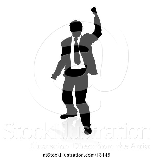 Vector Illustration of Silhouetted Businessman Cheering, with a Reflection or Shadow, on a White Background