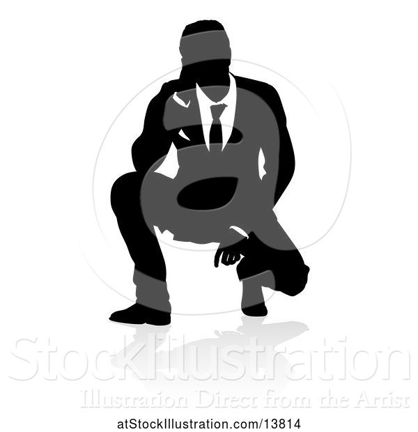 Vector Illustration of Silhouetted Businessman Crouching, with a Reflection or Shadow