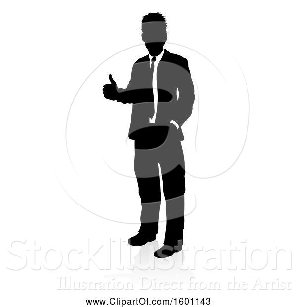 Vector Illustration of Silhouetted Businessman Giving a Thumb Up, with a Reflection or Shadow, on a White Background