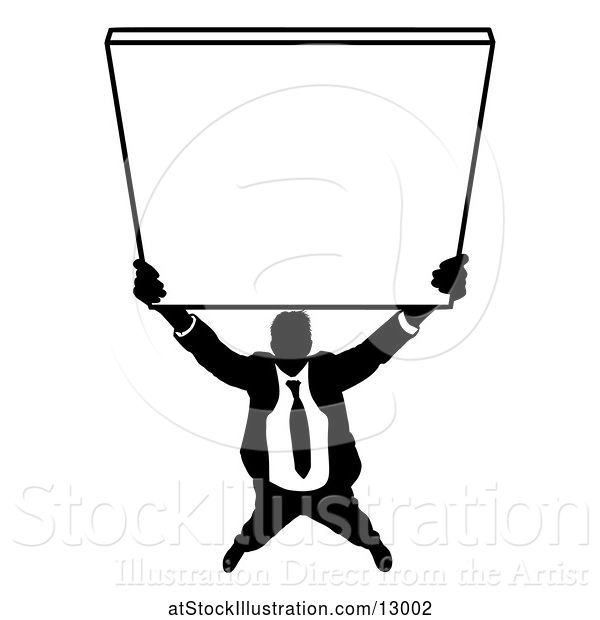 Vector Illustration of Silhouetted Businessman Holding up a Sign