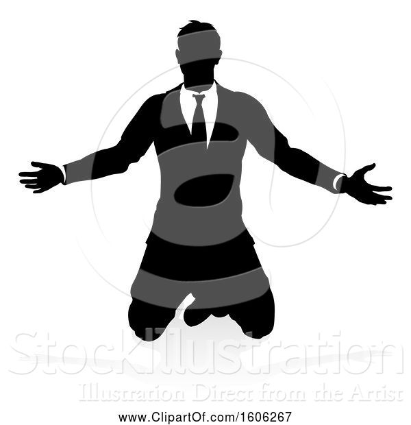 Vector Illustration of Silhouetted Businessman Kneeling, with a Reflection or Shadow, on a White Background