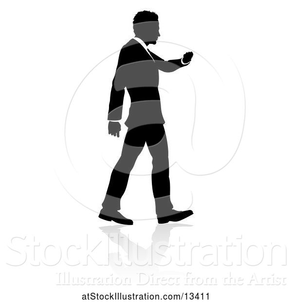 Vector Illustration of Silhouetted Businessman Walking, with a Reflection or Shadow