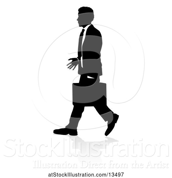 Vector Illustration of Silhouetted Businessman Walking, with a Reflection or Shadow