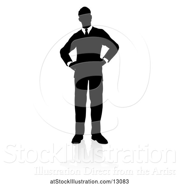 Vector Illustration of Silhouetted Businessman, with a Reflection or Shadow, on a White Background