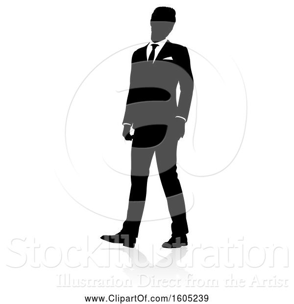 Vector Illustration of Silhouetted Businessman, with a Reflection or Shadow, on a White Background