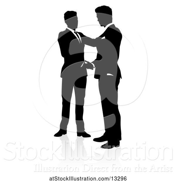 Vector Illustration of Silhouetted Businessmen Shaking Hands, with a Shadow on a White Background