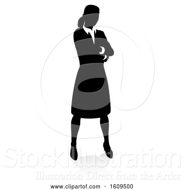 Vector Illustration of Silhouetted Businesswoman, with a Shadow on a White Background