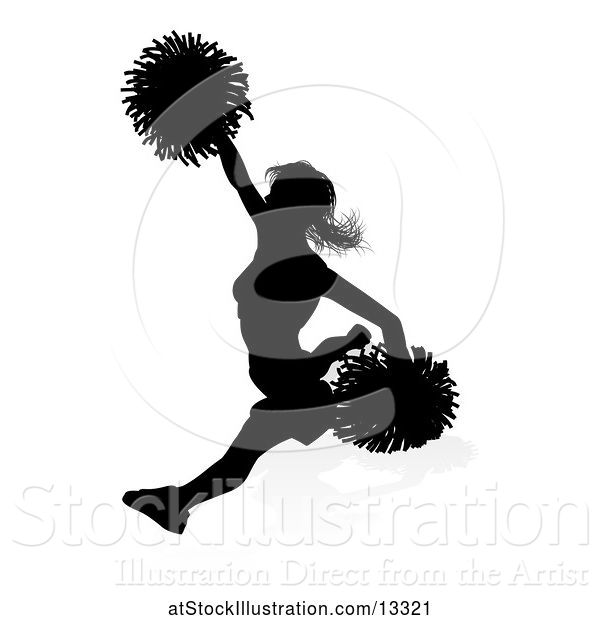 Vector Illustration of Silhouetted Cheerleader Doing the Splits, with a Reflection or Shadow, on a White Background