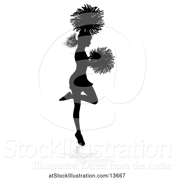 Vector Illustration of Silhouetted Cheerleader Jumping, with a Reflection or Shadow