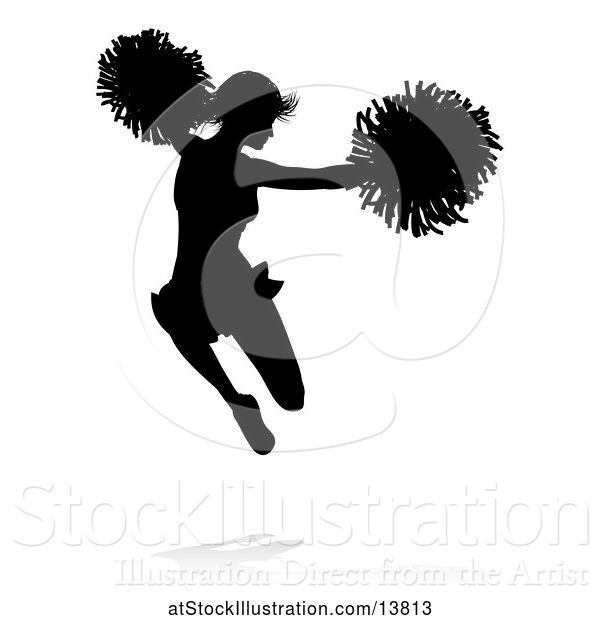 Vector Illustration of Silhouetted Cheerleader Jumping, with a Reflection or Shadow