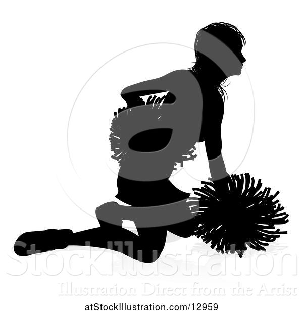 Vector Illustration of Silhouetted Cheerleader, with a Reflection or Shadow, on a White Background