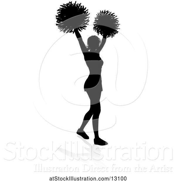 Vector Illustration of Silhouetted Cheerleader, with a Reflection or Shadow, on a White Background